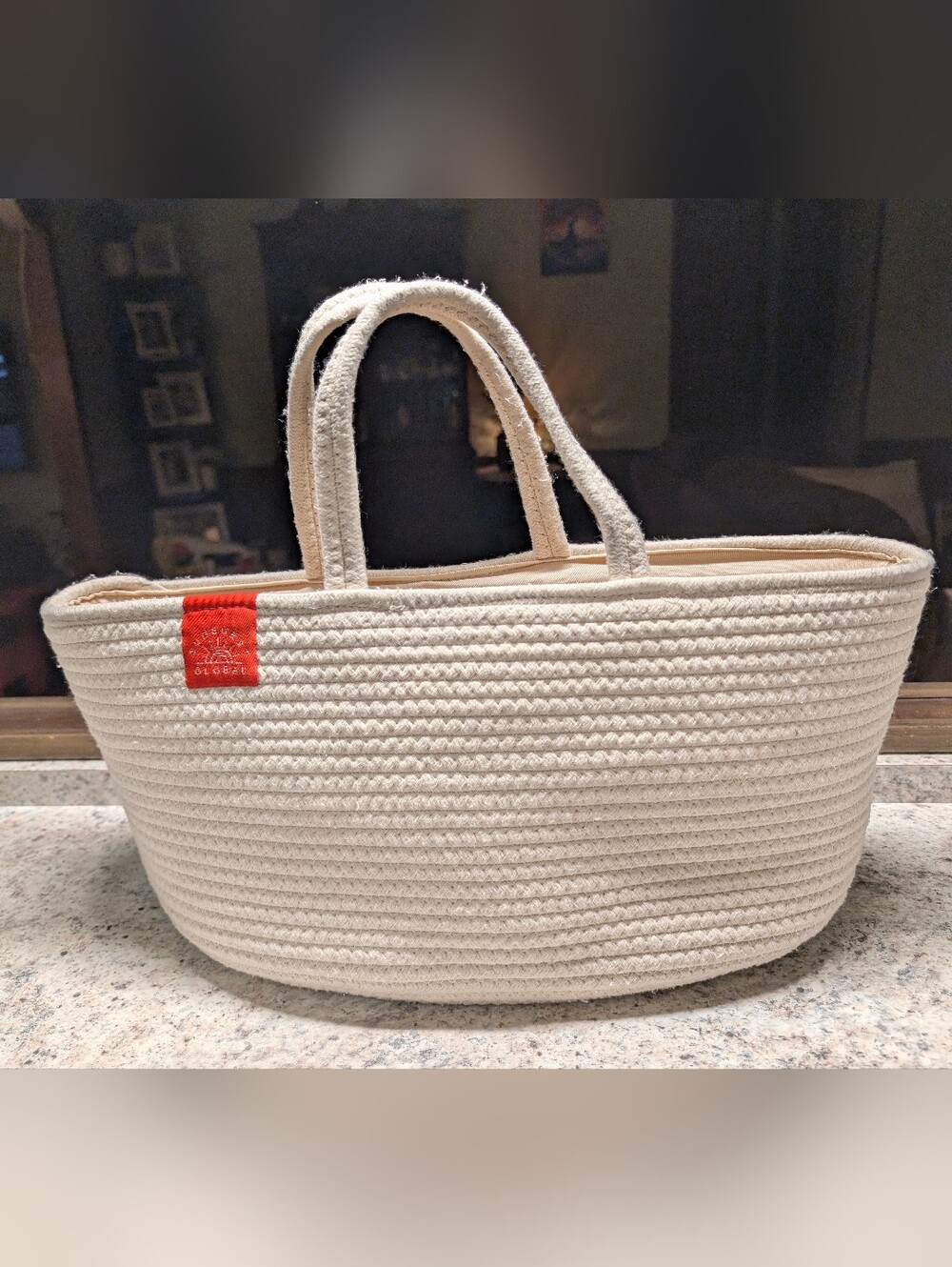 Sunburst Global Cream Cotton Rope Diaper Caddy